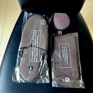 NEW full set plush home slippers,eye mask & comfy socks.  Chocolate brown color.